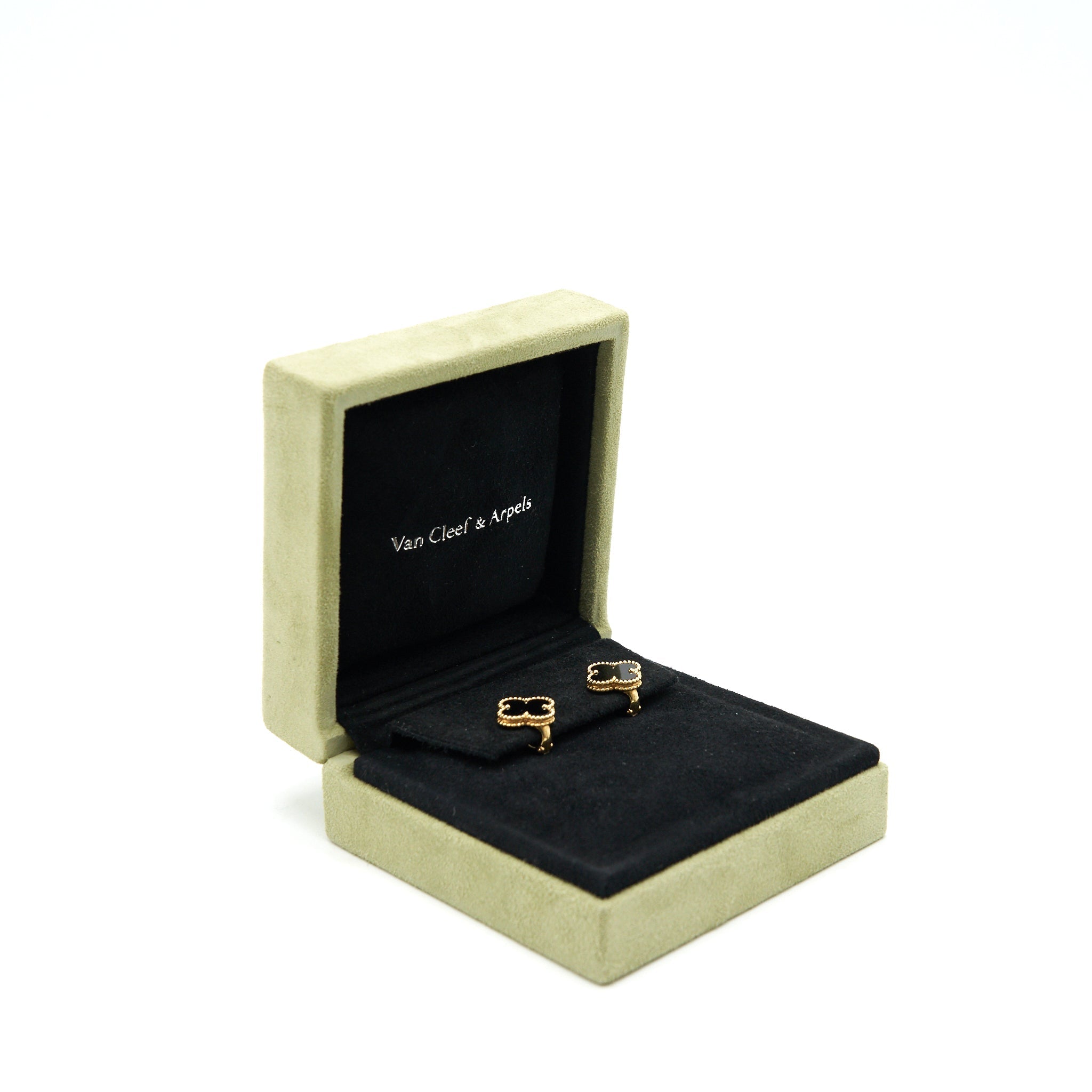VAN CLEEF & ARPELS VINTAGE ALHAMBRA ONYX AND YELLOW GOLD EARRINGS