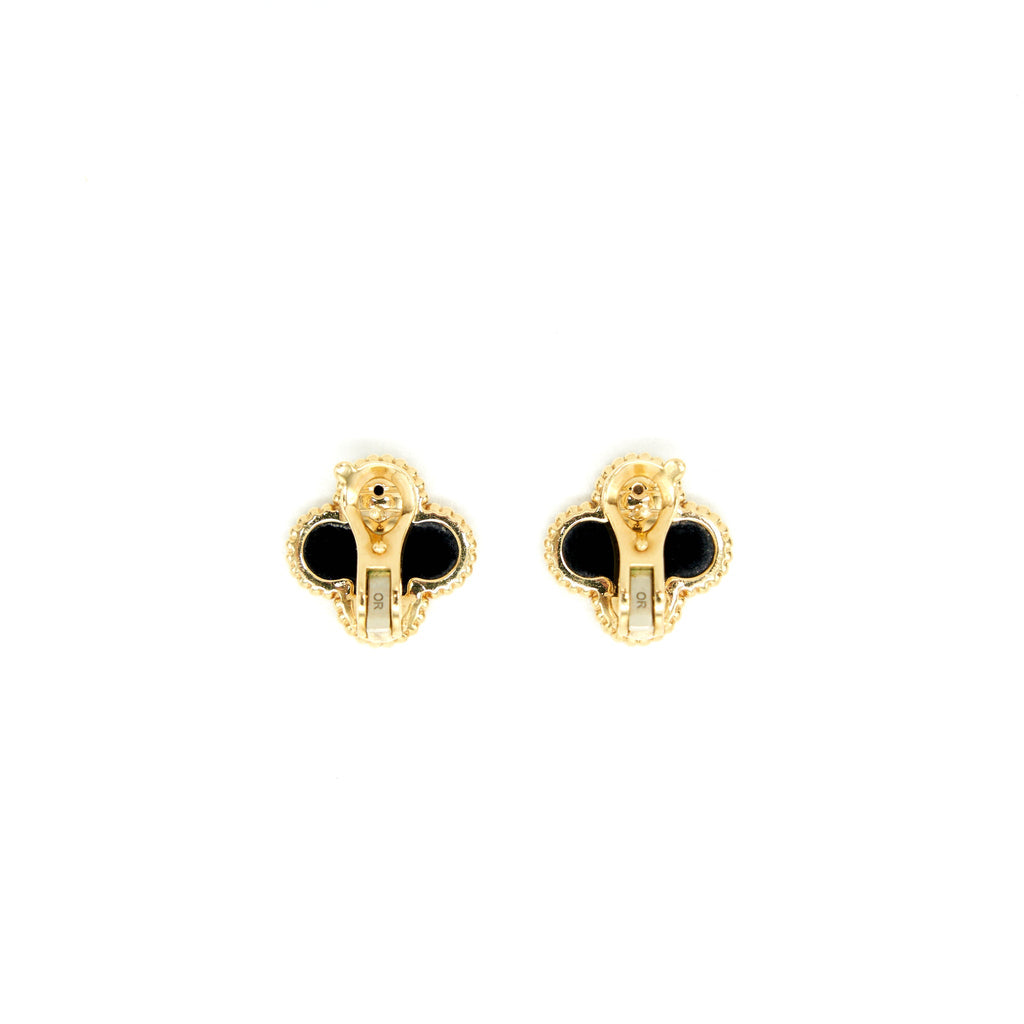 VAN CLEEF & ARPELS VINTAGE ALHAMBRA ONYX AND YELLOW GOLD EARRINGS