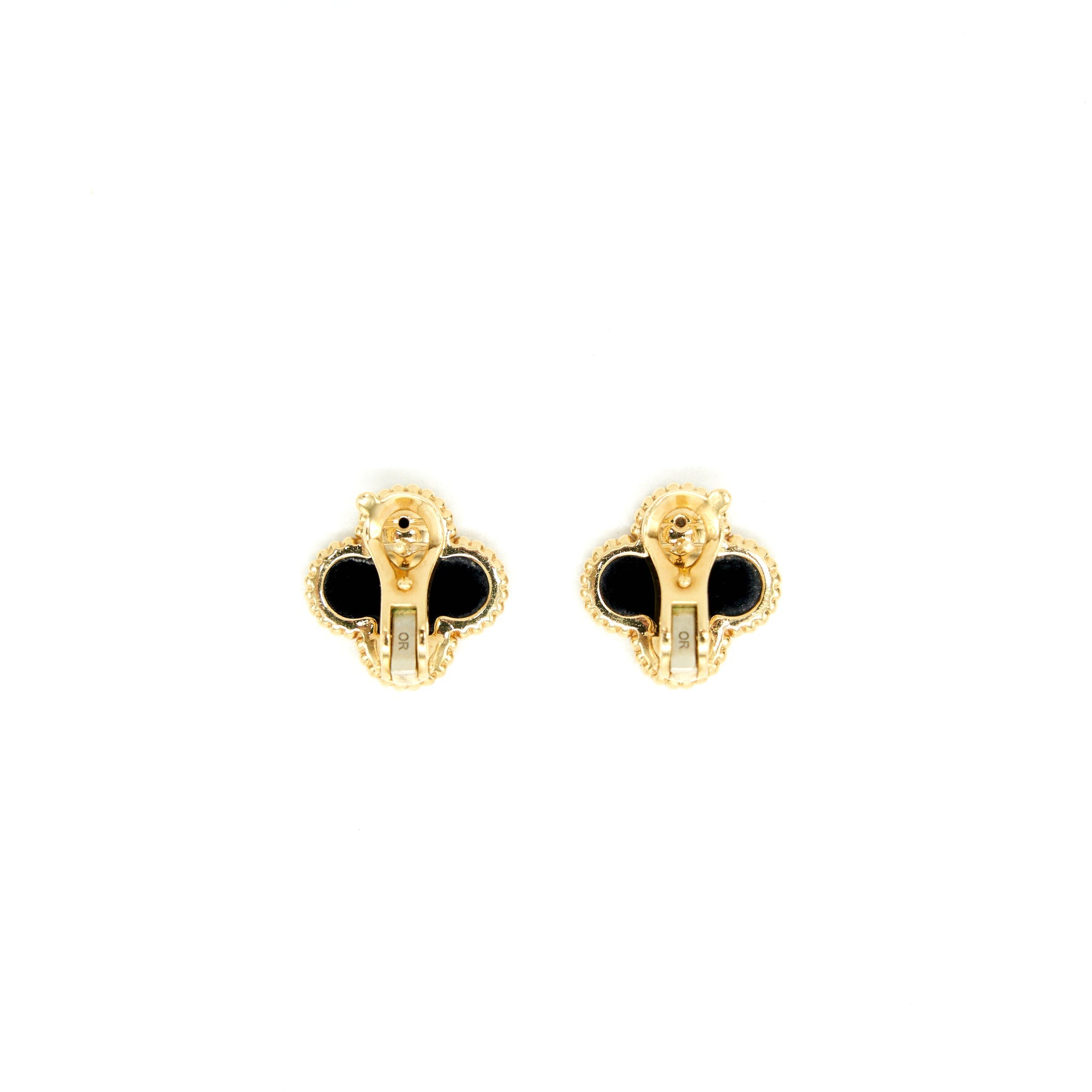 VAN CLEEF & ARPELS VINTAGE ALHAMBRA ONYX AND YELLOW GOLD EARRINGS