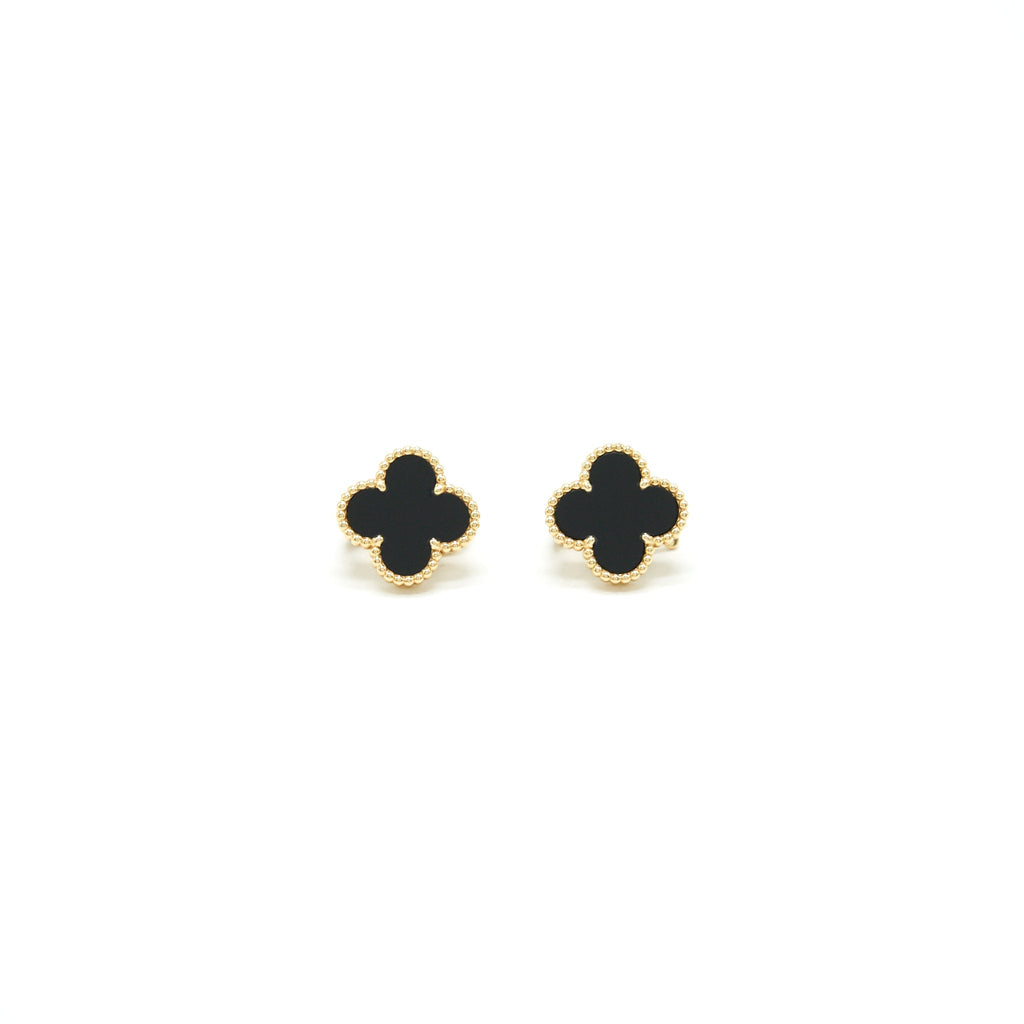 VAN CLEEF & ARPELS VINTAGE ALHAMBRA ONYX AND YELLOW GOLD EARRINGS