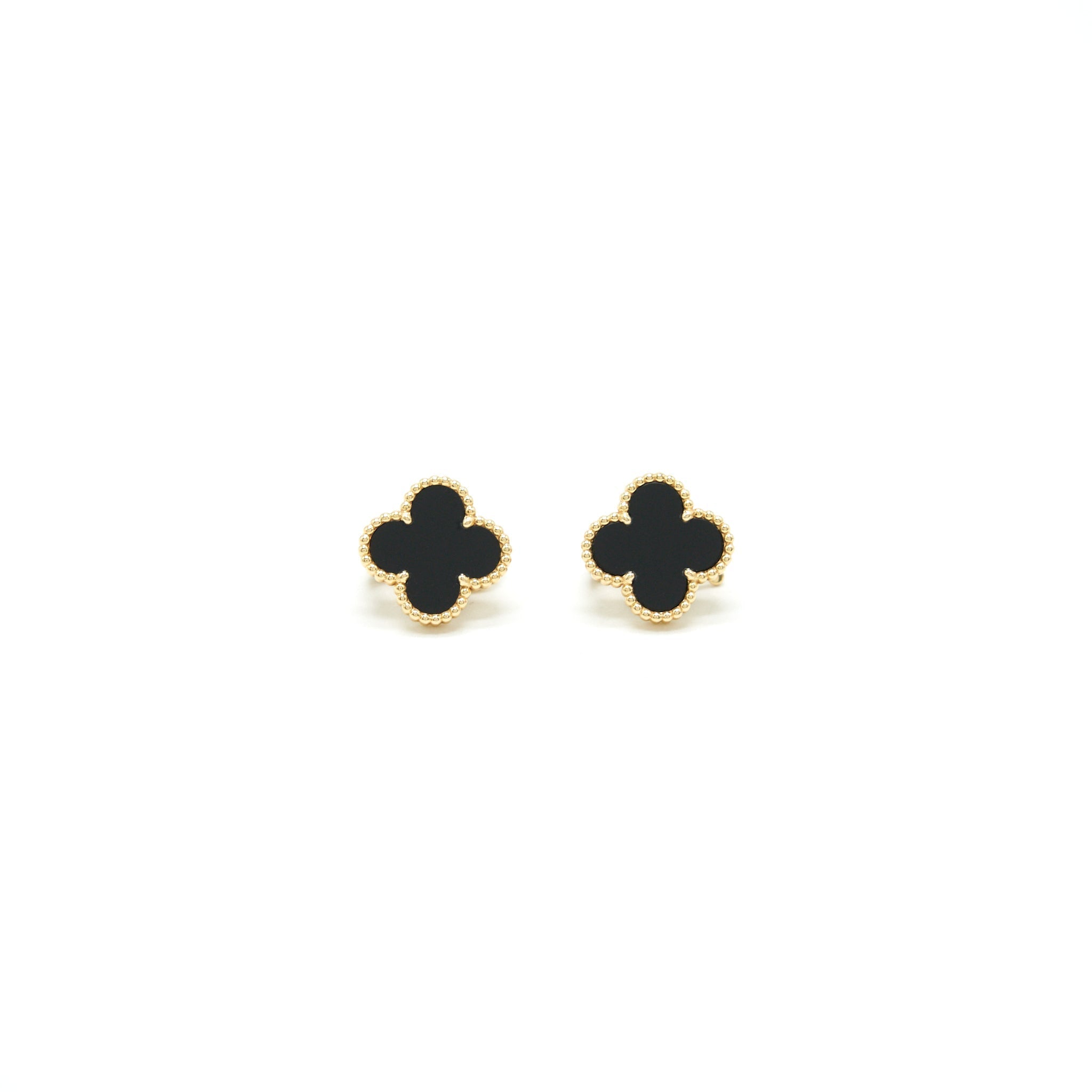 VAN CLEEF & ARPELS VINTAGE ALHAMBRA ONYX AND YELLOW GOLD EARRINGS