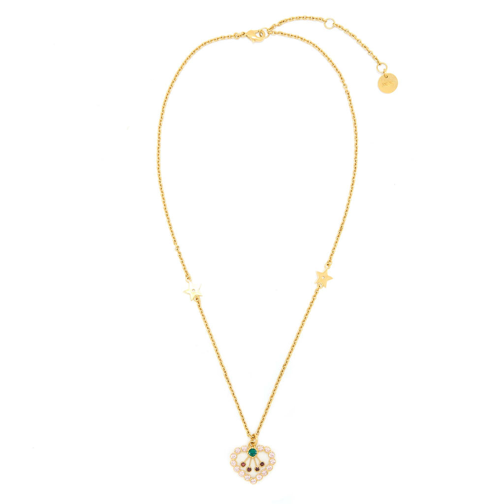 DIOR HEART NECKLACE & BRACELET MULTICOLOUR CRYSTAL GOLD TONE (SELL IN A SET )