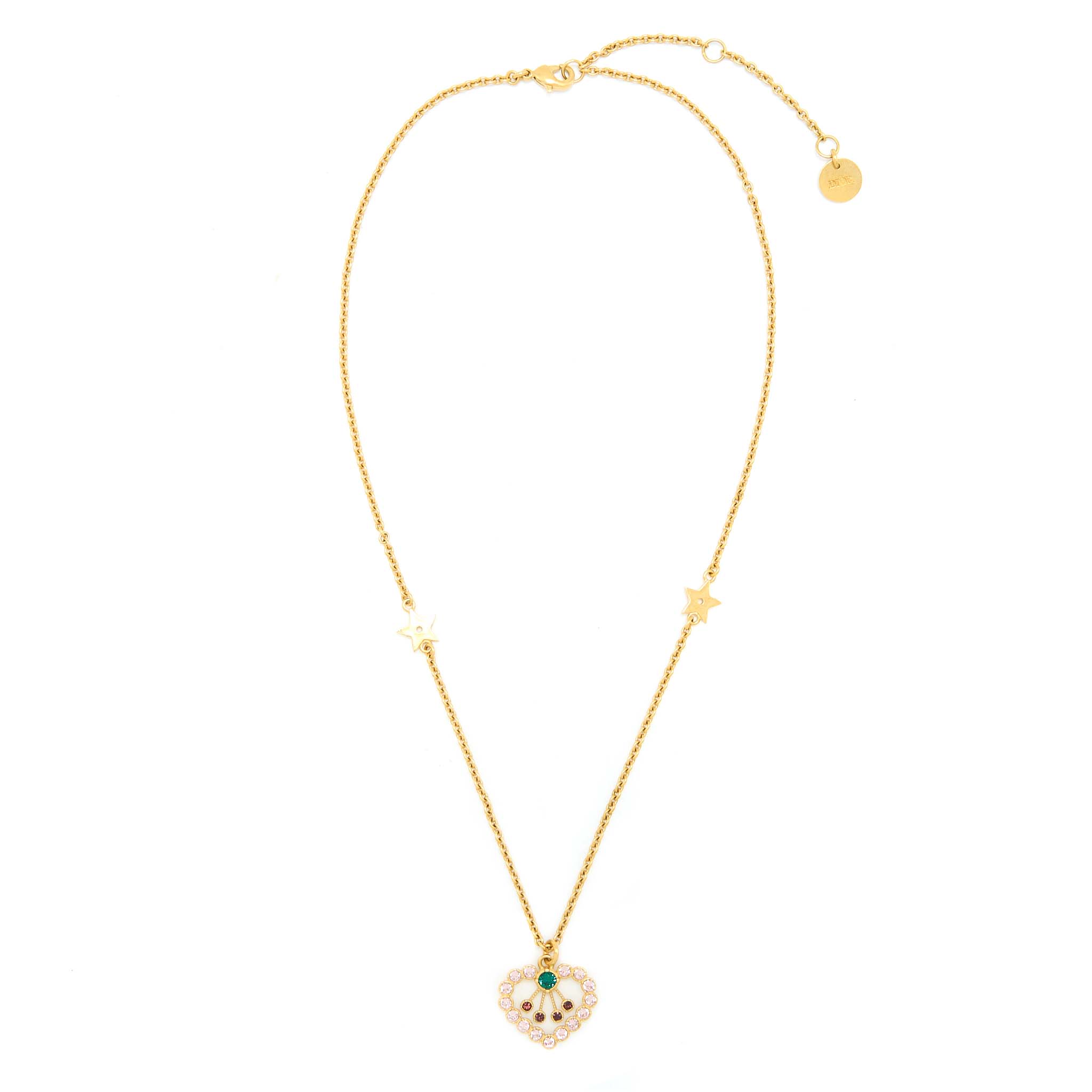 DIOR HEART NECKLACE & BRACELET MULTICOLOUR CRYSTAL GOLD TONE (SELL IN A SET )