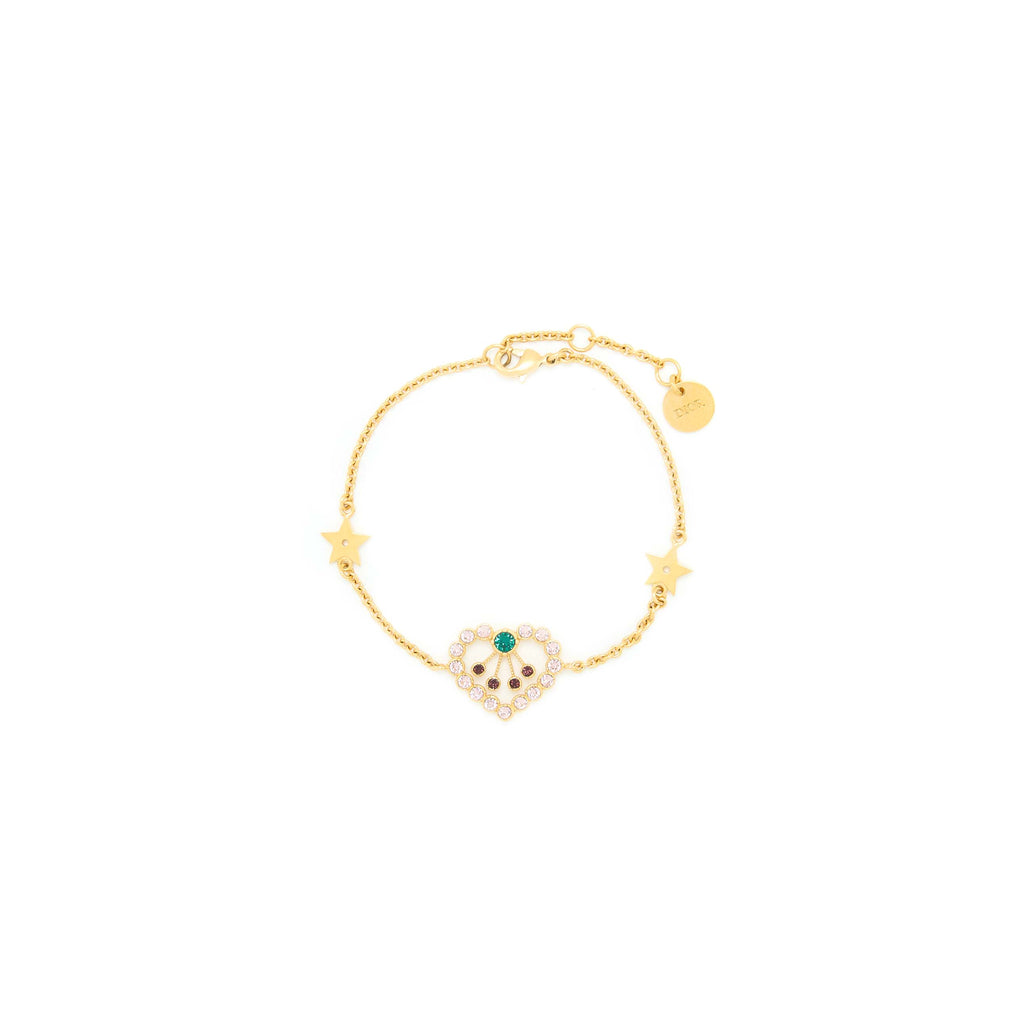 DIOR HEART NECKLACE & BRACELET MULTICOLOUR CRYSTAL GOLD TONE (SELL IN A SET )