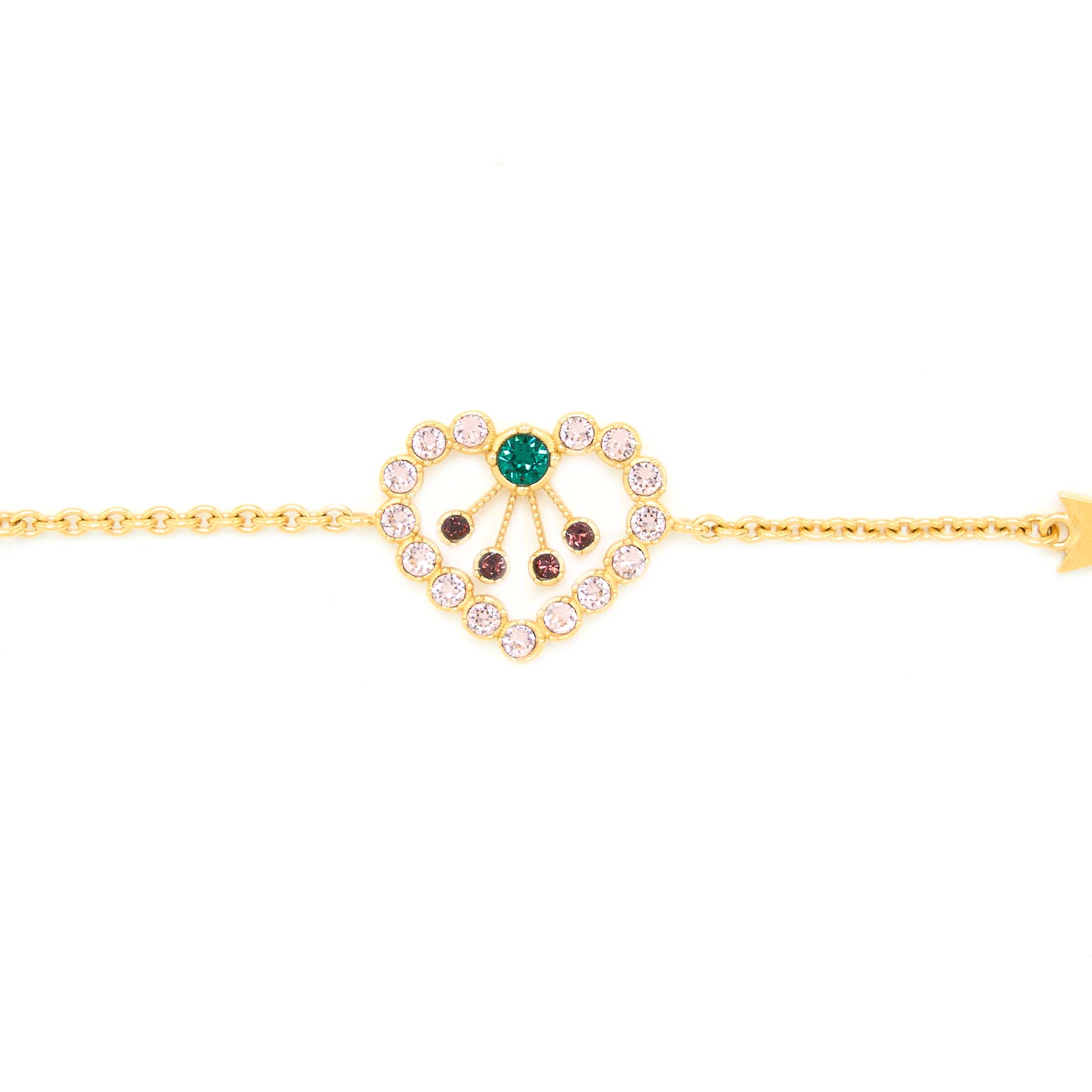 DIOR HEART NECKLACE & BRACELET MULTICOLOUR CRYSTAL GOLD TONE (SELL IN A SET )