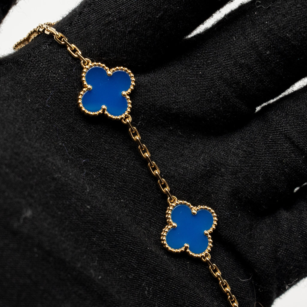VAN CLEEF AND ARPELS VINTAGE ALHAMBRA BRACELET 5 MOTIFS 18K YELLOW GOLD , AGATE