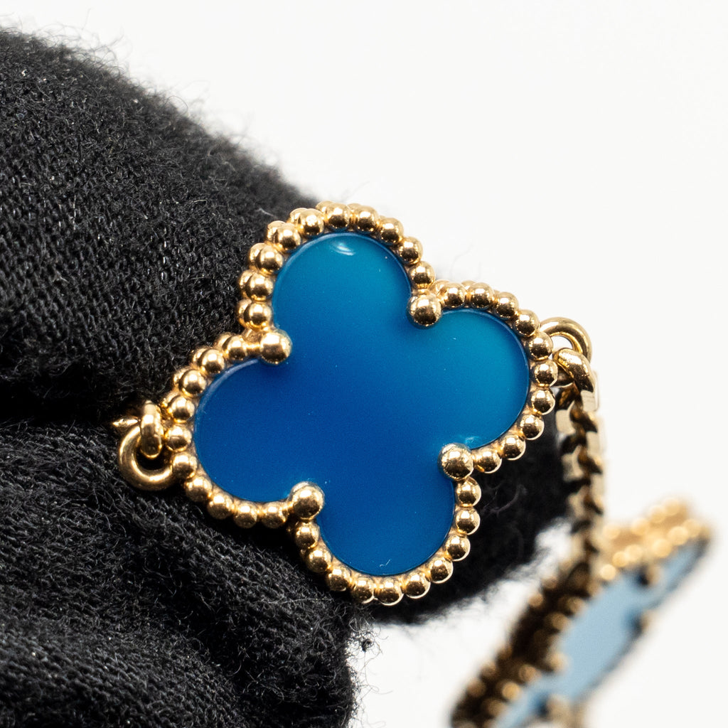 VAN CLEEF AND ARPELS VINTAGE ALHAMBRA BRACELET 5 MOTIFS 18K YELLOW GOLD , AGATE