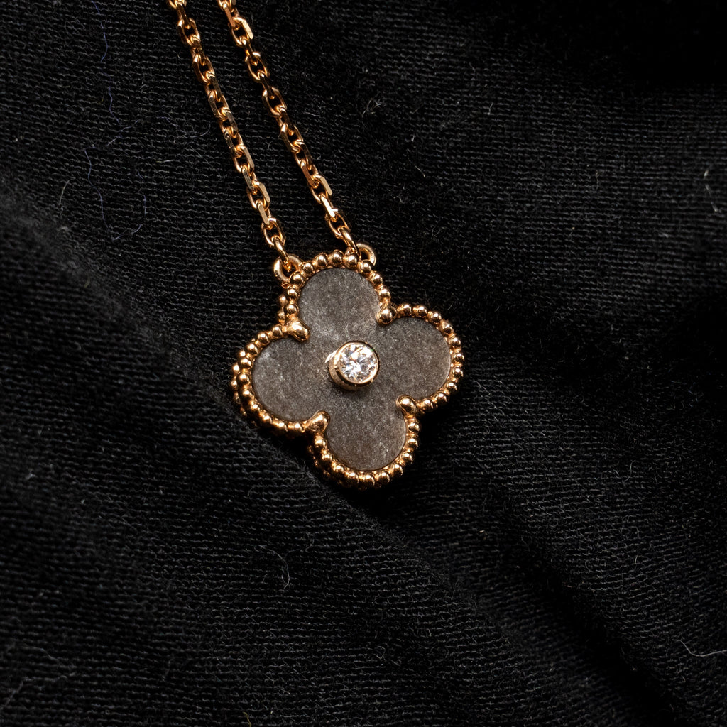 VAN CLEEF AND ARPELS 2023 HOLIDAY LIMITED PENDANT SILVER OBSIDIAN / ROSE GOLD / DIAMONDS