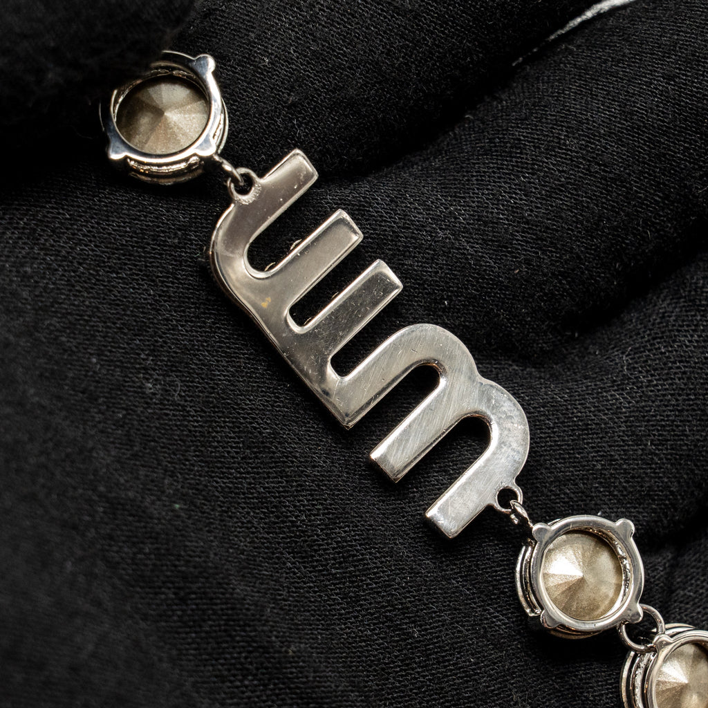 MIU MIU LOGO CRYSTAL-EMBELLISHED BRACELET SILVER TONE