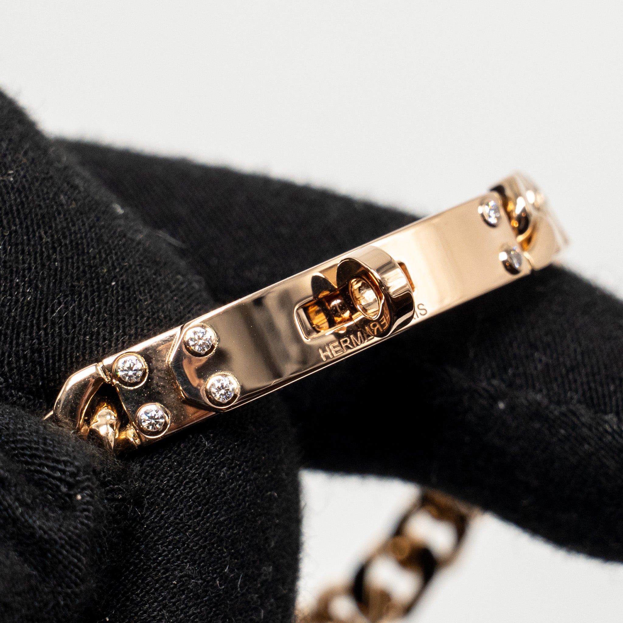 HERMES KELLY GOURMETTE BRACELET ROSE GOLD, DIAMONDS