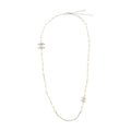 CHANEL CC LOGO AND PEARL LONG NECKLACE SILVER TONE