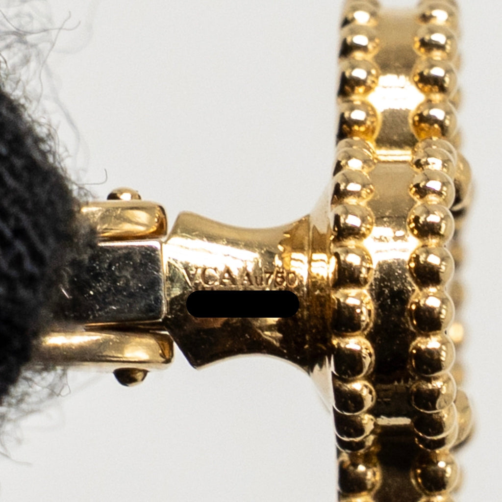 VAN CLEEF AND ARPELS VINTAGE ALHAMBRA EARRINGS 18K YELLOW GOLD, ONYX