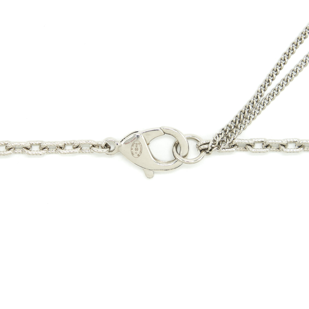 CHANEL CC LOGO AND PEARL LONG NECKLACE SILVER TONE