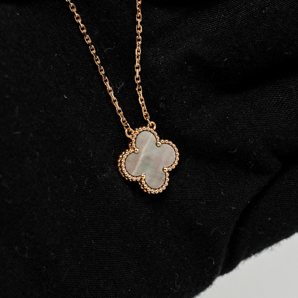 VAN CLEEF AND ARPELS VINTAGE ALHAMBRA PENDANT 18K ROSE GOLD, GREY MOTHER OF PEARL