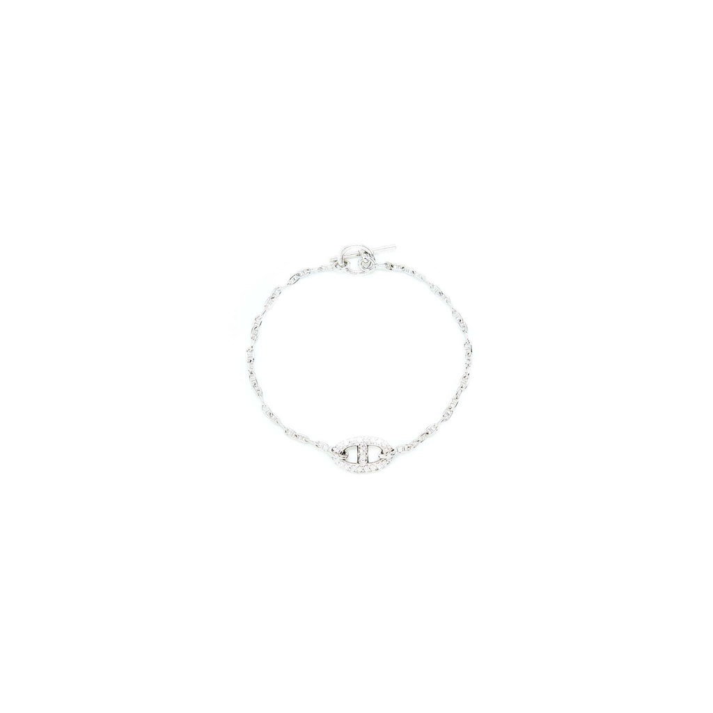 HERMES NEW FARANDOLE BRACELET WHITE GOLD WITH DIAMONDS AND TOGGLE CLOSURE