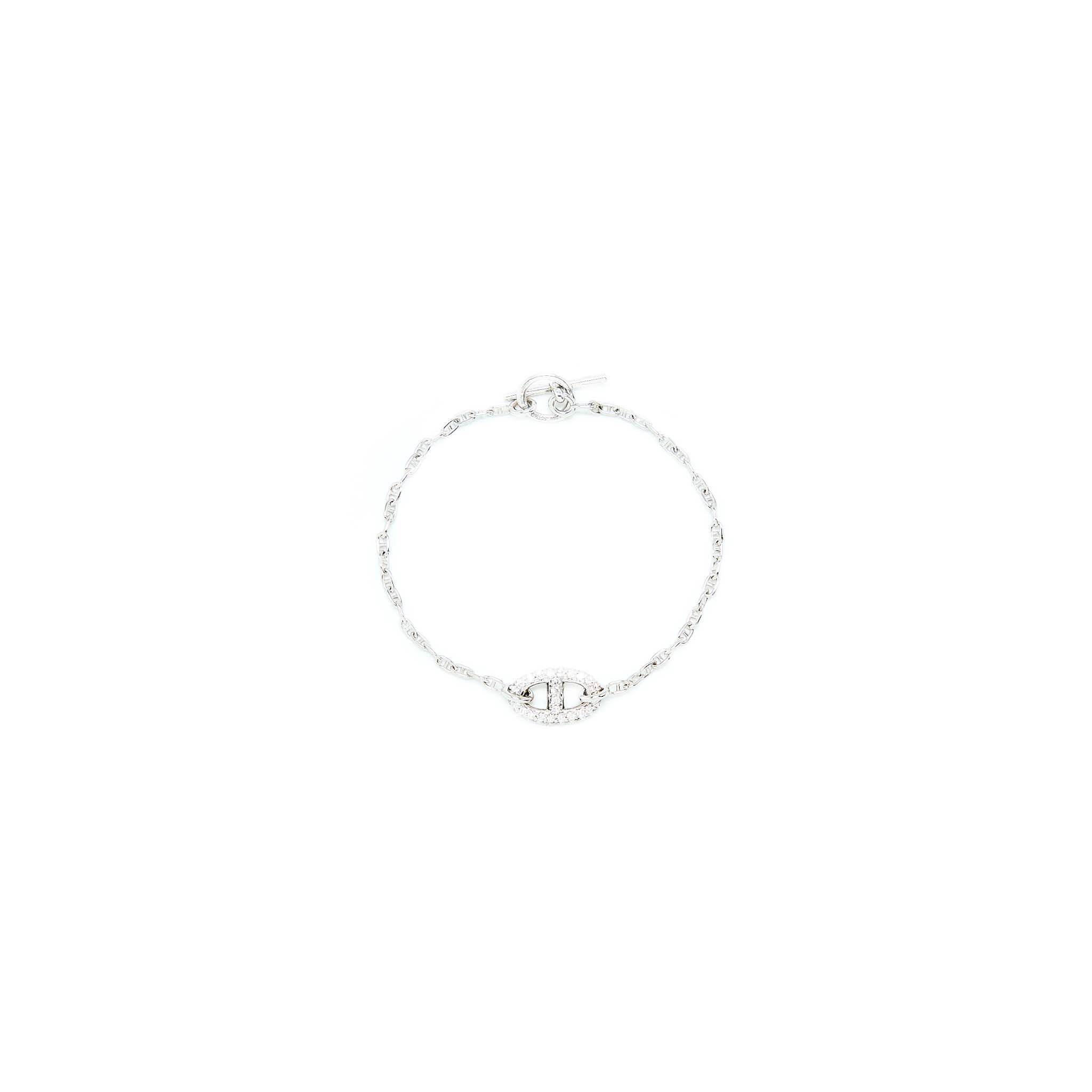 HERMES NEW FARANDOLE BRACELET WHITE GOLD WITH DIAMONDS AND TOGGLE CLOSURE