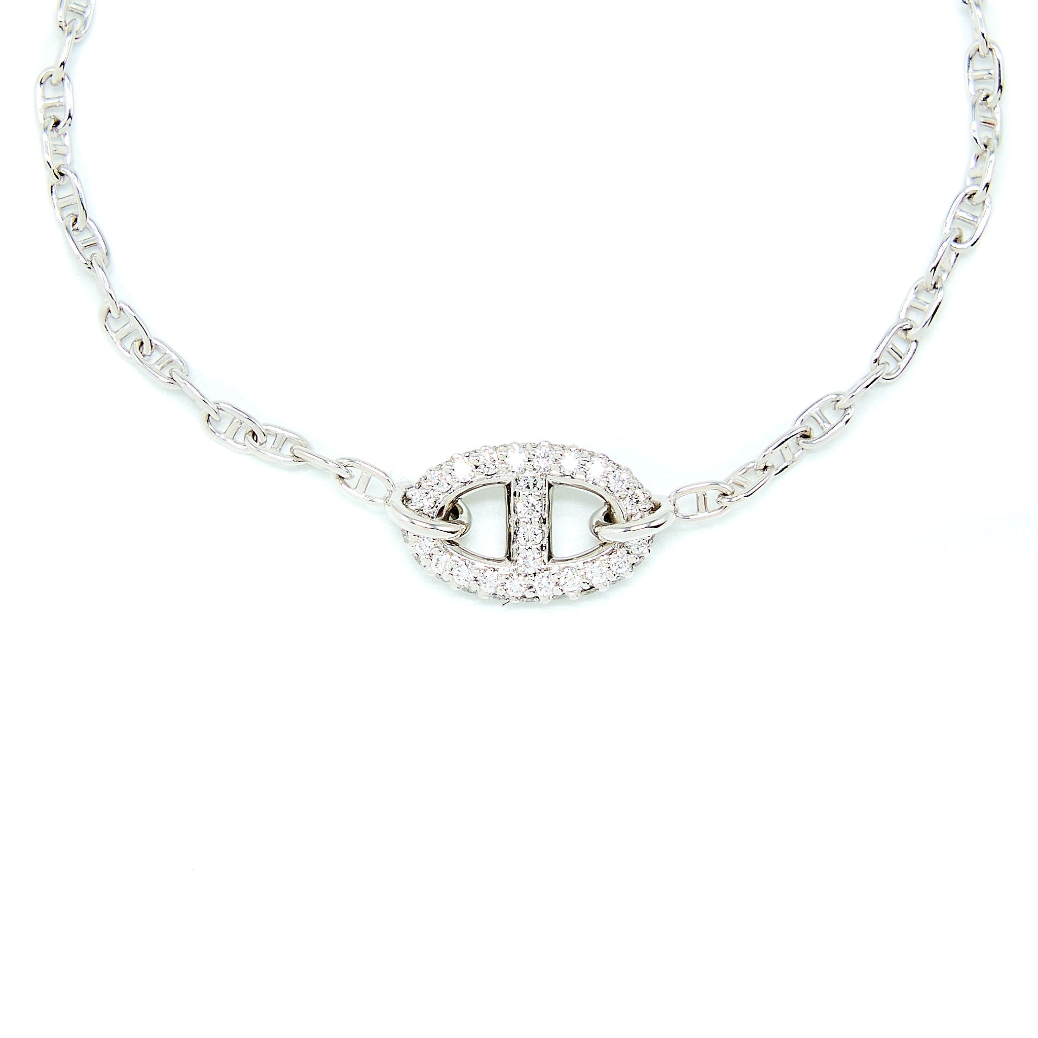 HERMES NEW FARANDOLE BRACELET WHITE GOLD WITH DIAMONDS AND TOGGLE CLOSURE