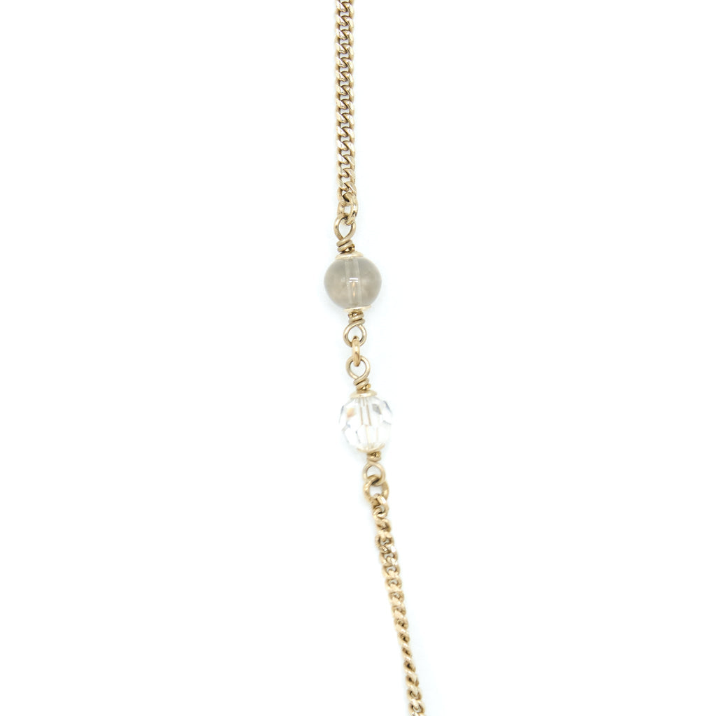 CHANEL PEARL CC LOGO NECKLACE GOLD TONE