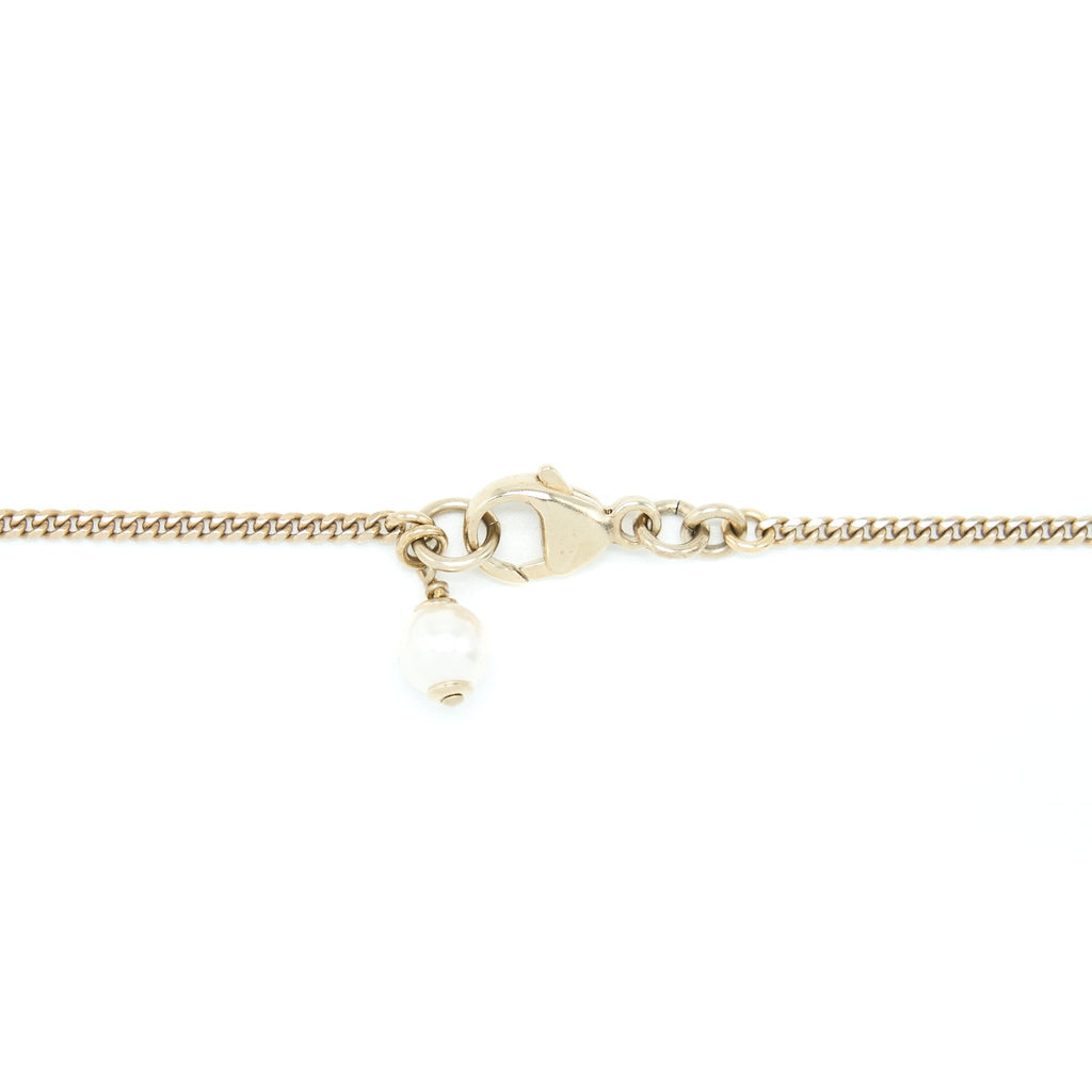 CHANEL PEARL CC LOGO NECKLACE GOLD TONE