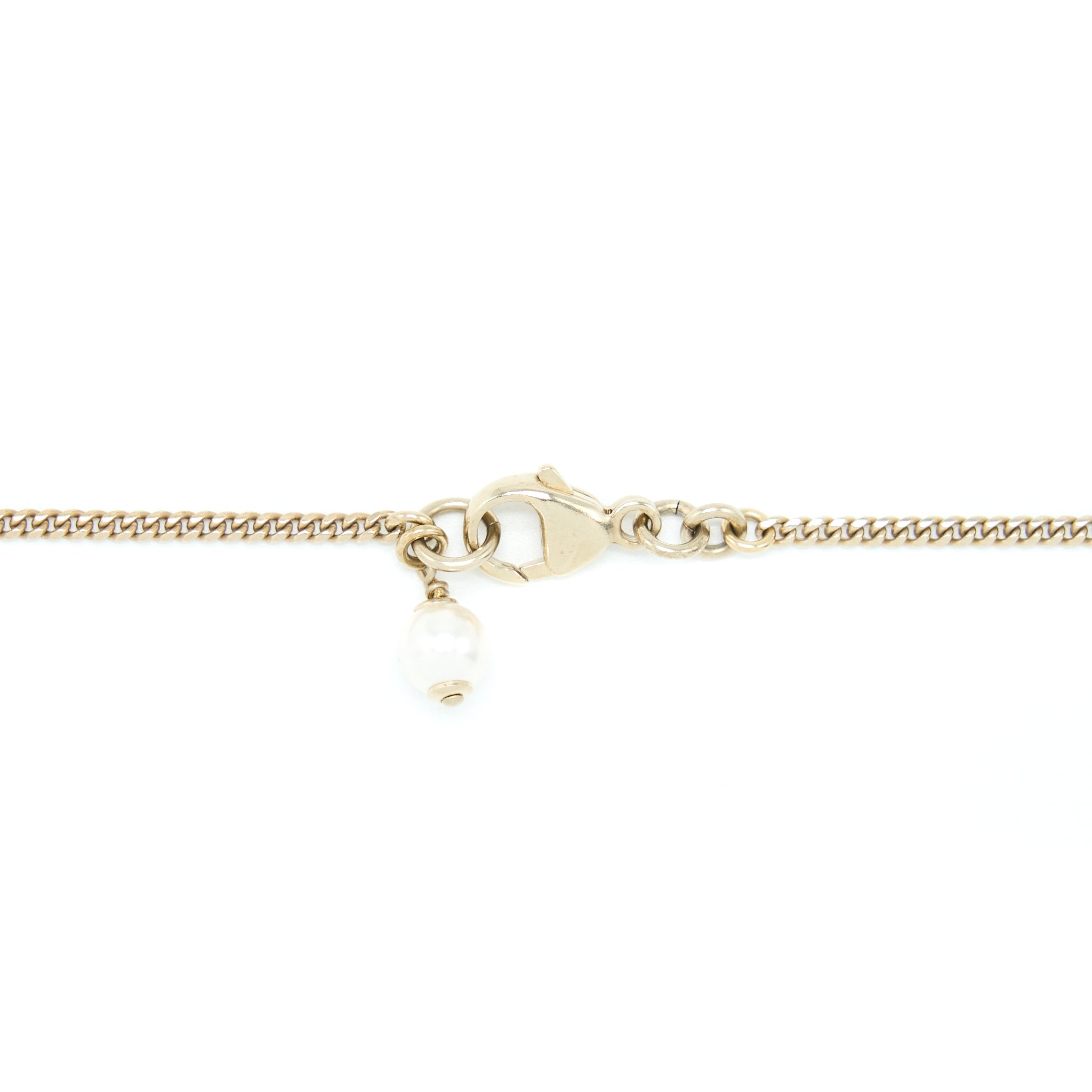 CHANEL PEARL CC LOGO NECKLACE GOLD TONE