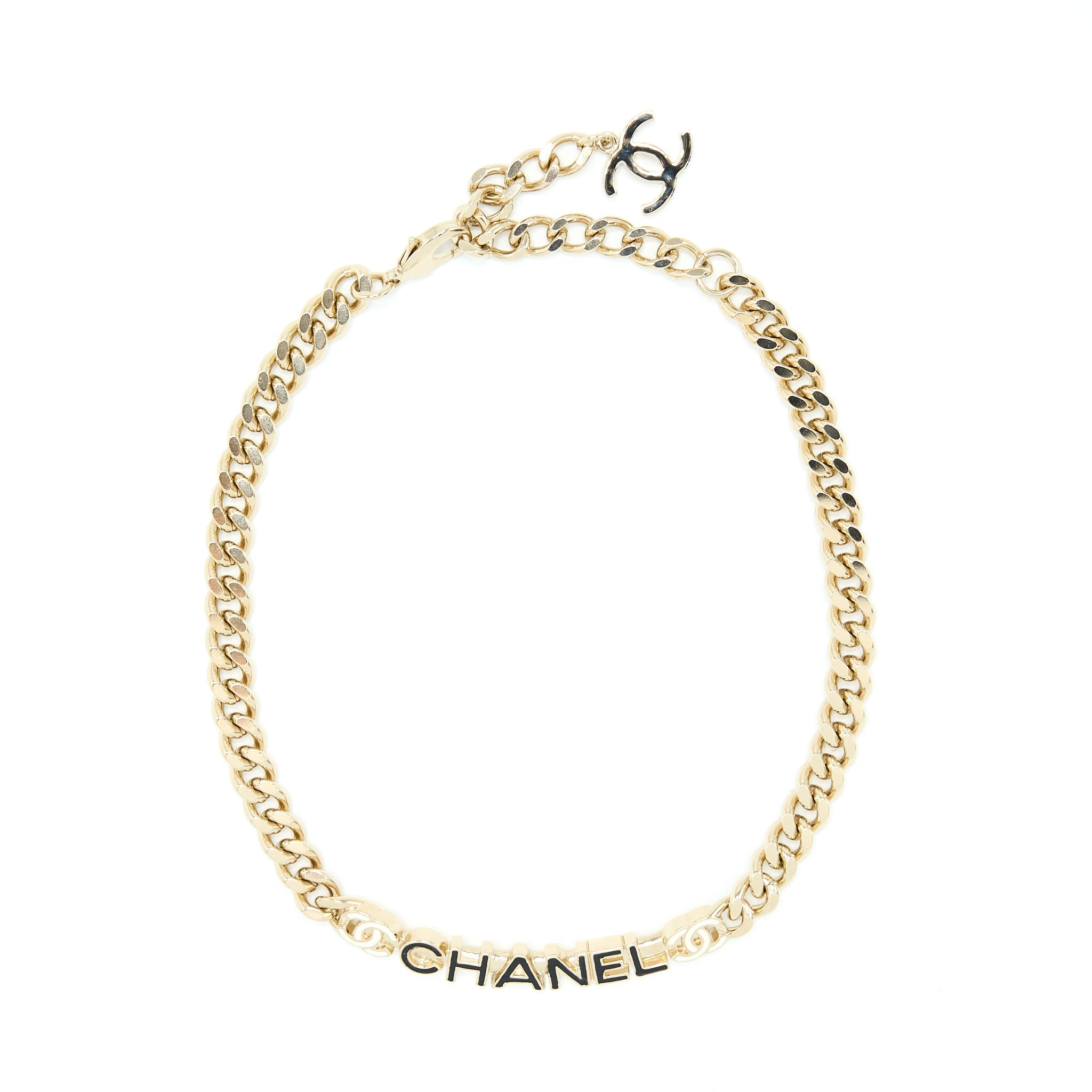 CHANEL LETTER/CC LOGO CHOKER ENAMEL LIGHT GOLD TONE