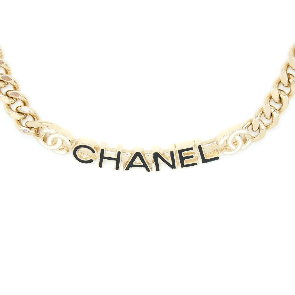 CHANEL LETTER/CC LOGO CHOKER ENAMEL LIGHT GOLD TONE