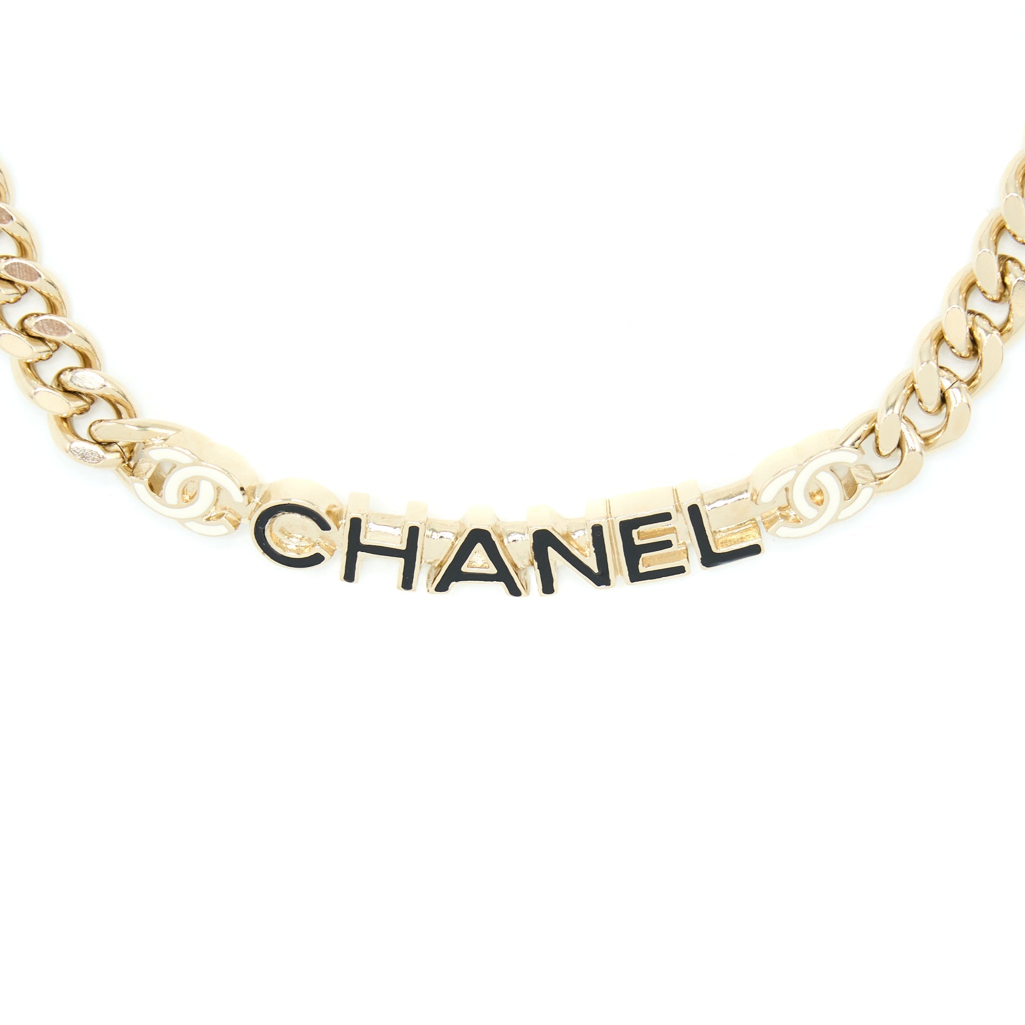CHANEL LETTER/CC LOGO CHOKER ENAMEL LIGHT GOLD TONE