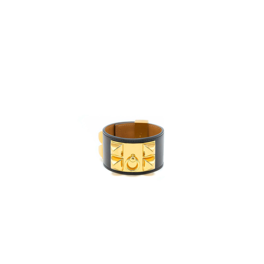 HERMES CDC BRACELET CALFSKIN BLACK GOLD TONE STAMP X