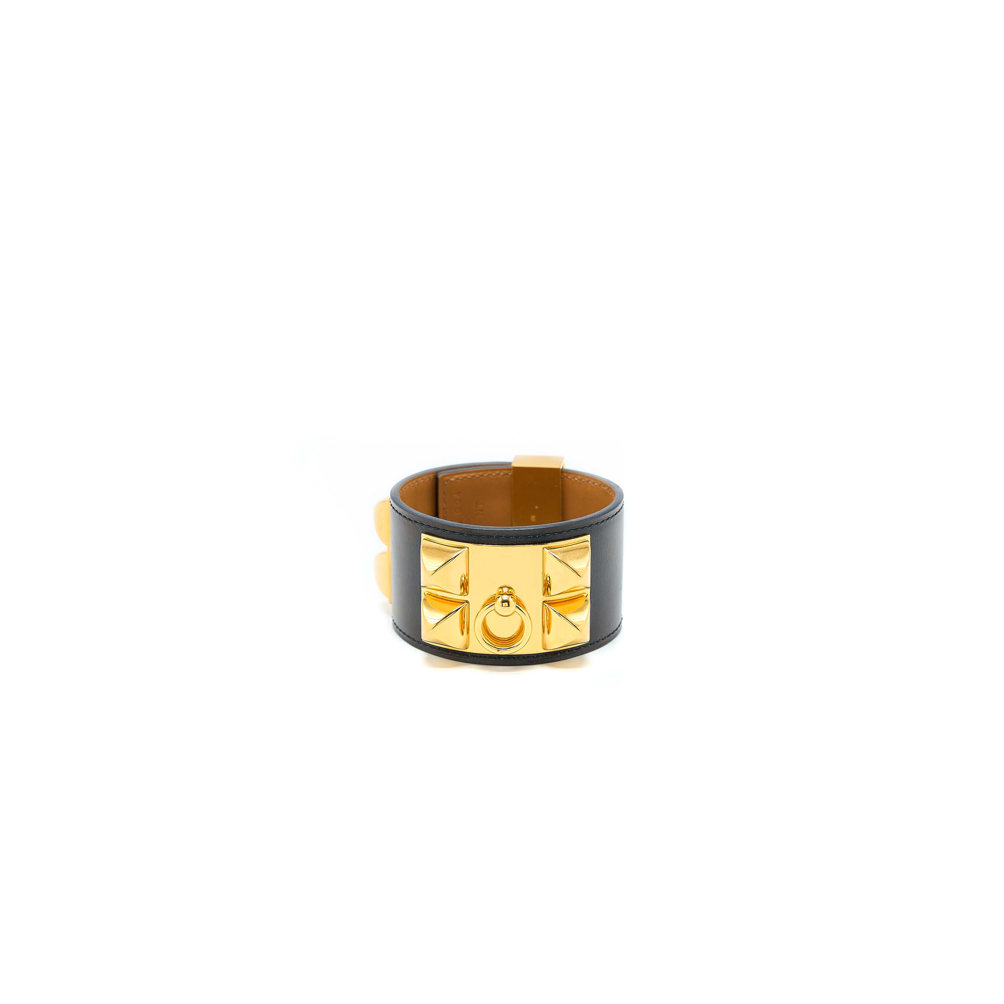 HERMES CDC BRACELET CALFSKIN BLACK GOLD TONE STAMP X