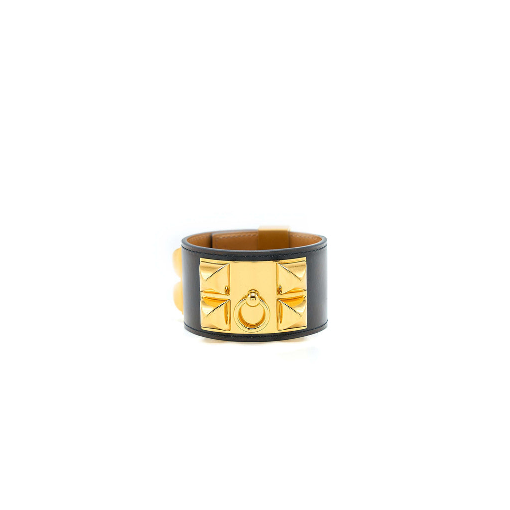 HERMES CDC BRACELET CALFSKIN BLACK GOLD TONE STAMP X