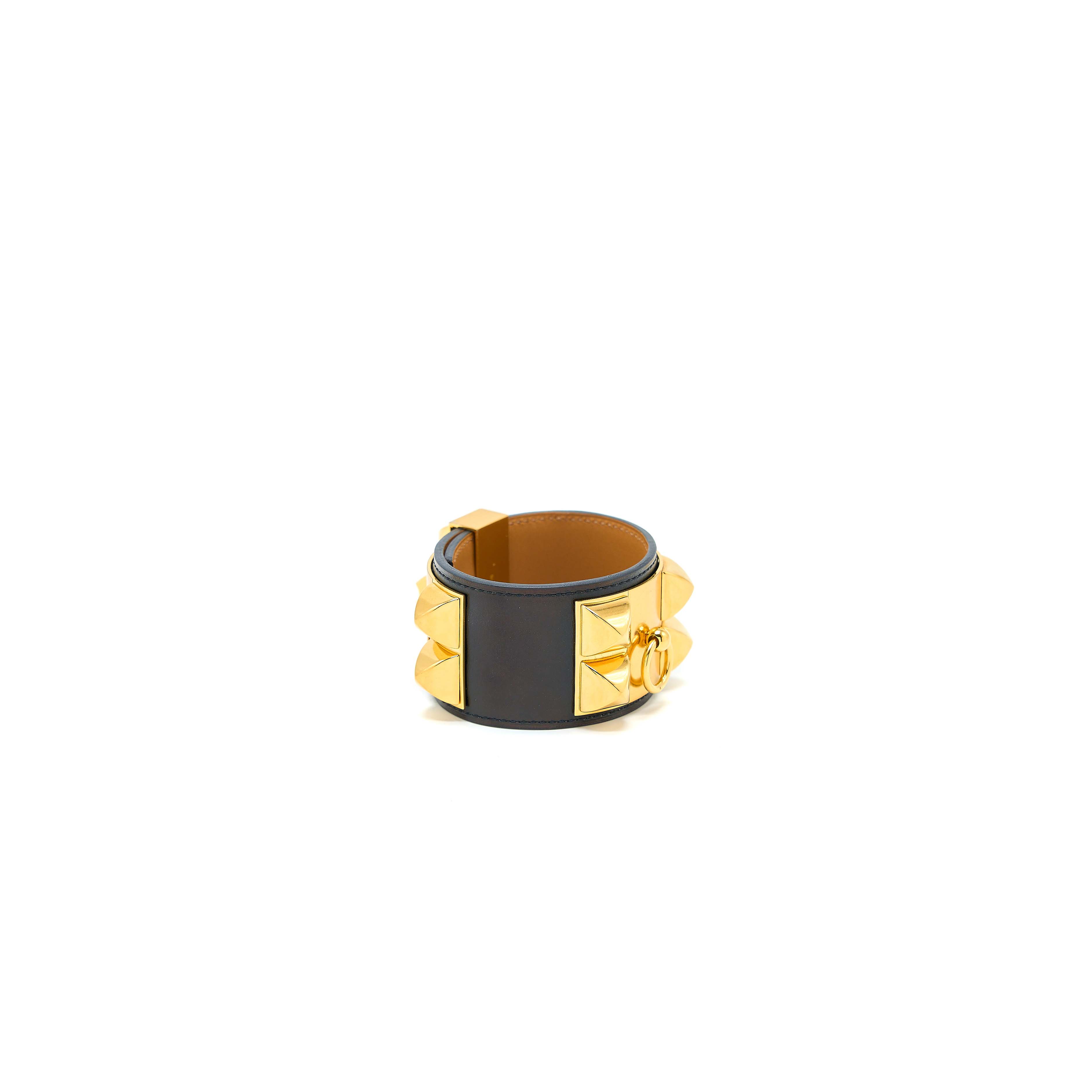 HERMES CDC BRACELET CALFSKIN BLACK GOLD TONE STAMP X