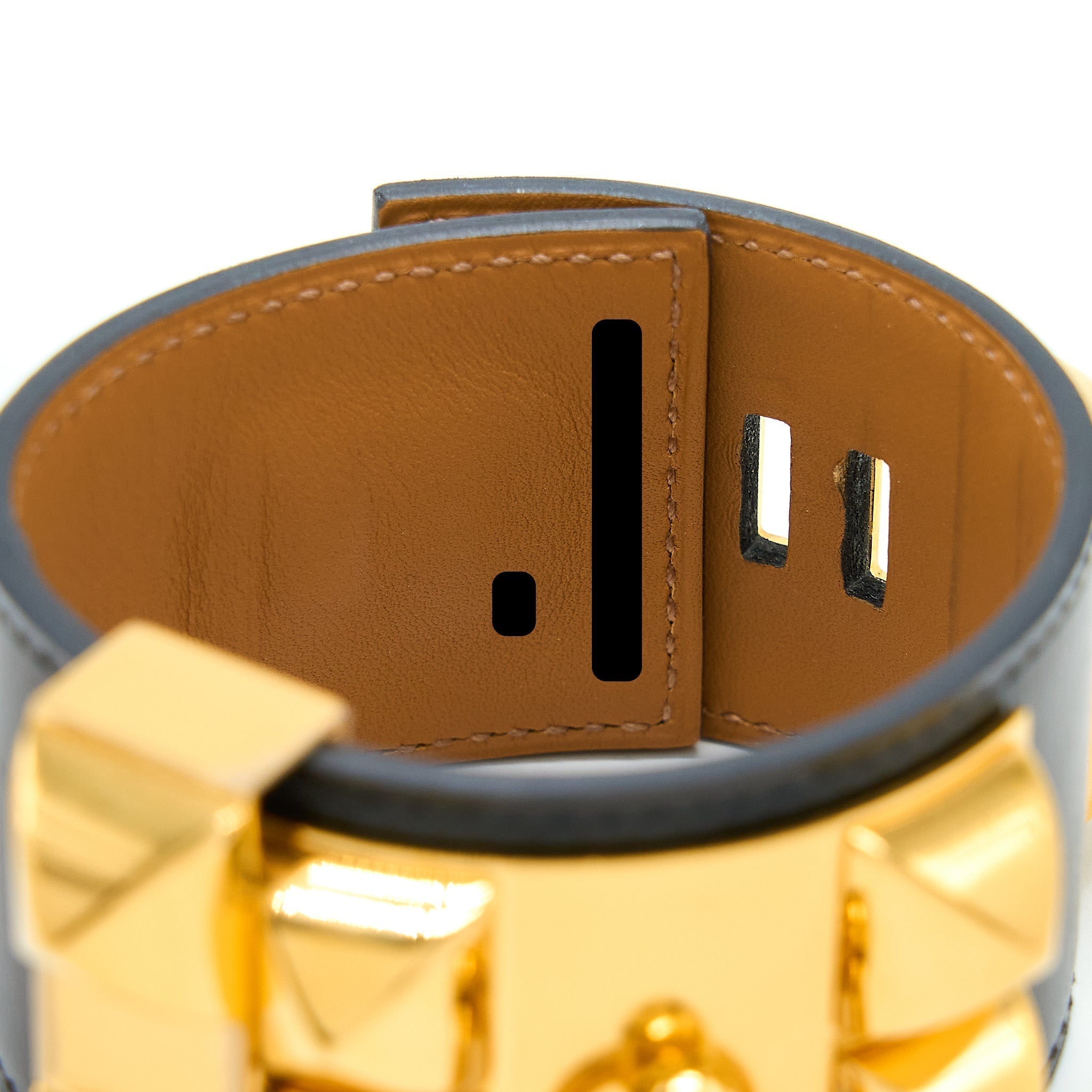 HERMES CDC BRACELET CALFSKIN BLACK GOLD TONE STAMP X