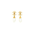 CHANEL CC LOGO CRYSTAL WITH PEARL DROP EAR CLIP GOLD TONE