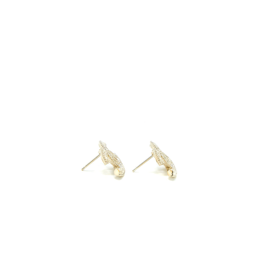 CHANEL 22K SMALL CC LOGO EARRINGS LIGHT GOLD TONE