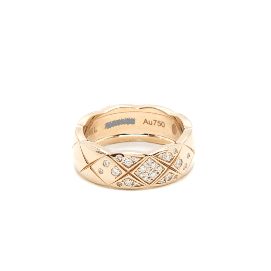 CHANEL COCO CRUSH RING SMALL VERSION QUILTED MOTIF BEIGE GOLD DIAMONDS