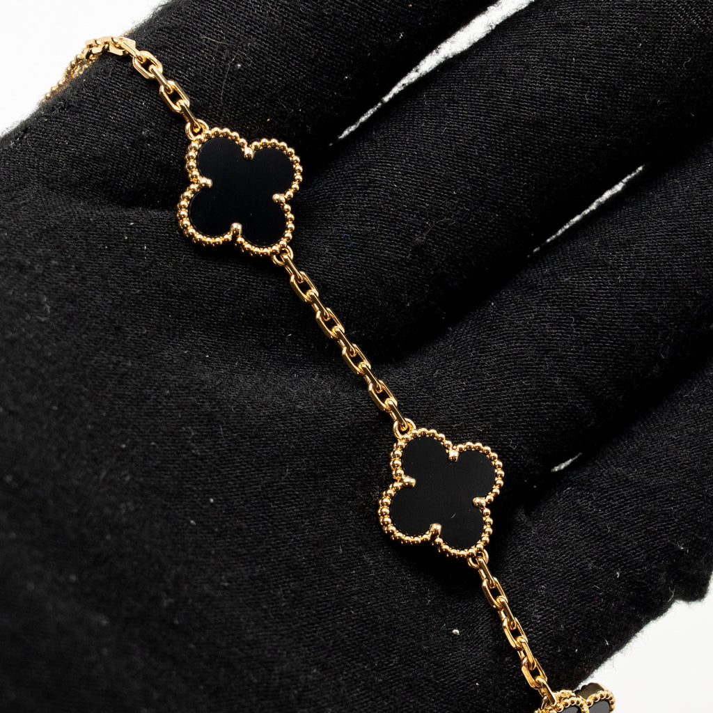 VAN CLEEF & ARPELS VINTAGE ALHAMBRA BRACELET 5 MOTIFS ONYX YELLOW GOLD
