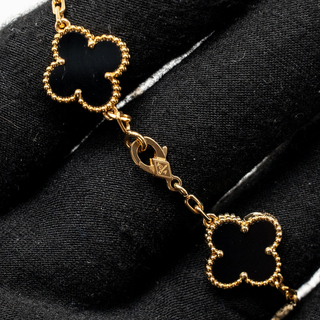 VAN CLEEF & ARPELS VINTAGE ALHAMBRA BRACELET 5 MOTIFS ONYX YELLOW GOLD