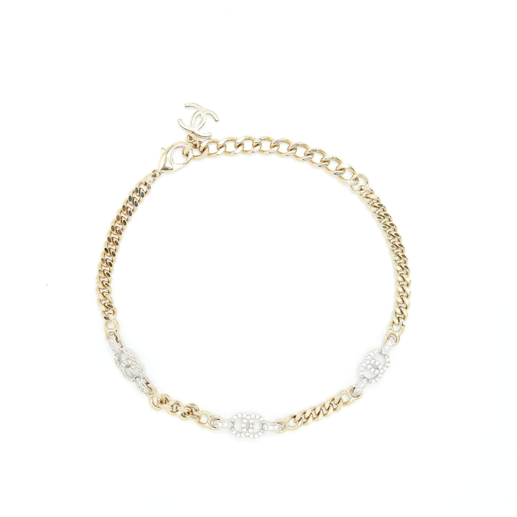 CHANEL LOGO CHAIN CHOKER / DOUBLE CHAIN CHOCKER LIGHT GOLD TONE