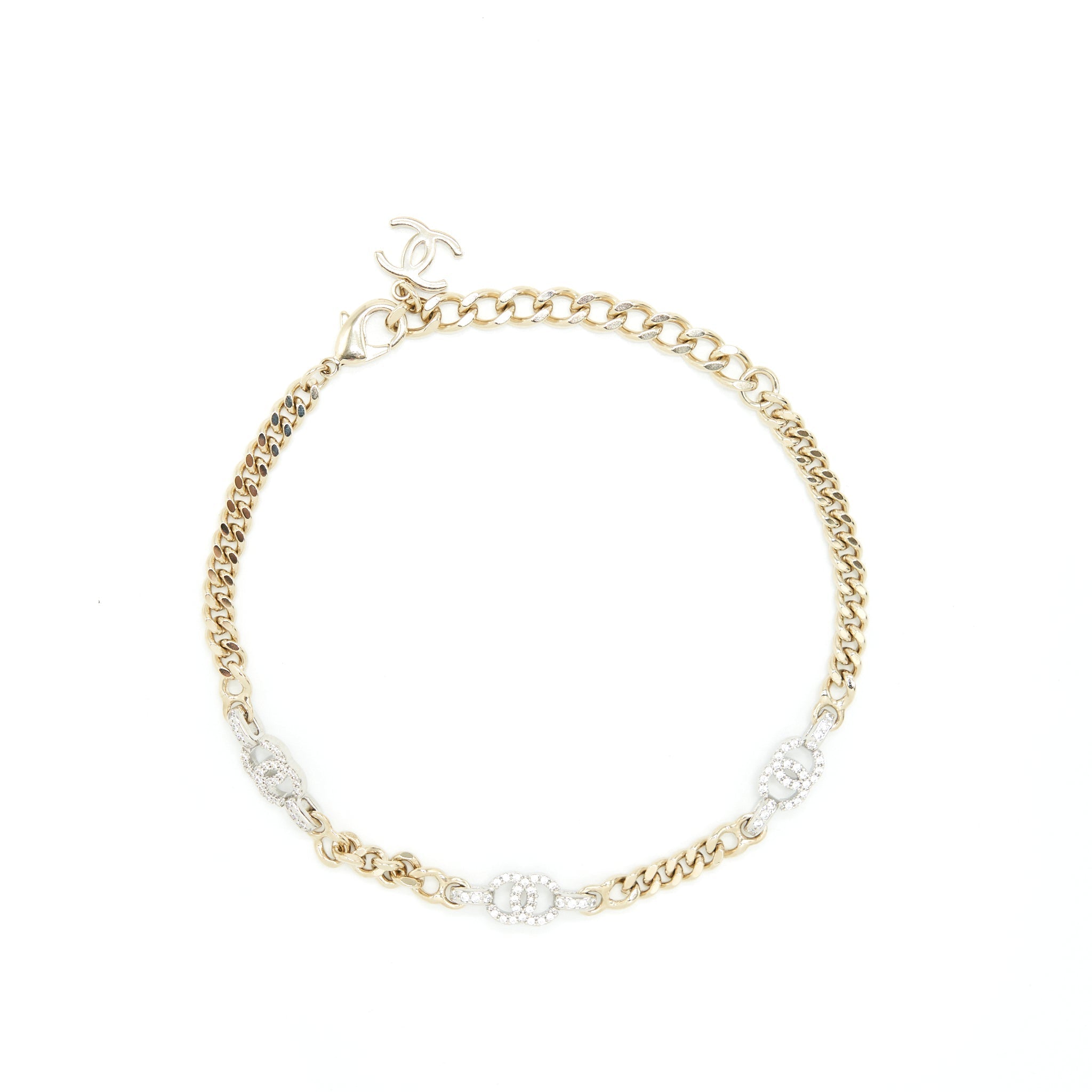 CHANEL LOGO CHAIN CHOKER / DOUBLE CHAIN CHOCKER LIGHT GOLD TONE