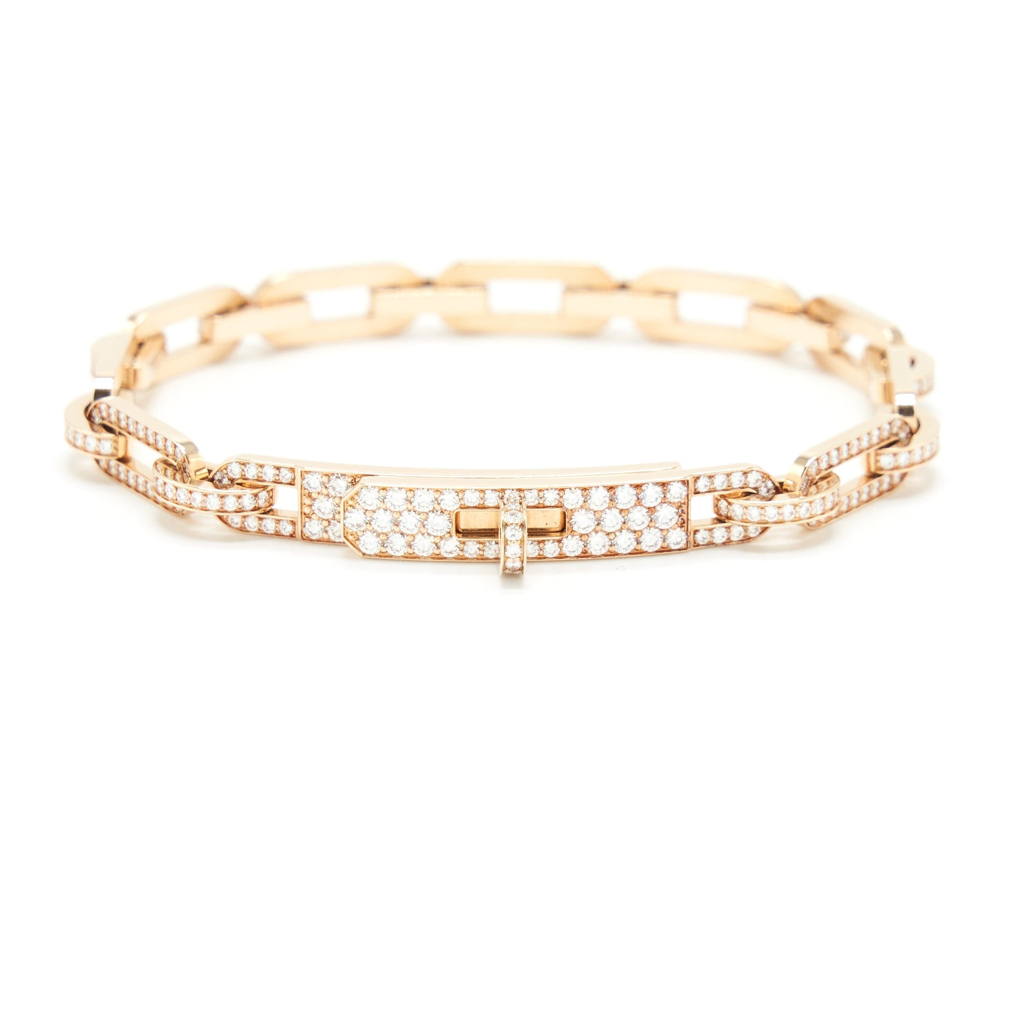 HERMES KELLY CHAINE BRACELET ROSE GOLD FULL DIAMONDS