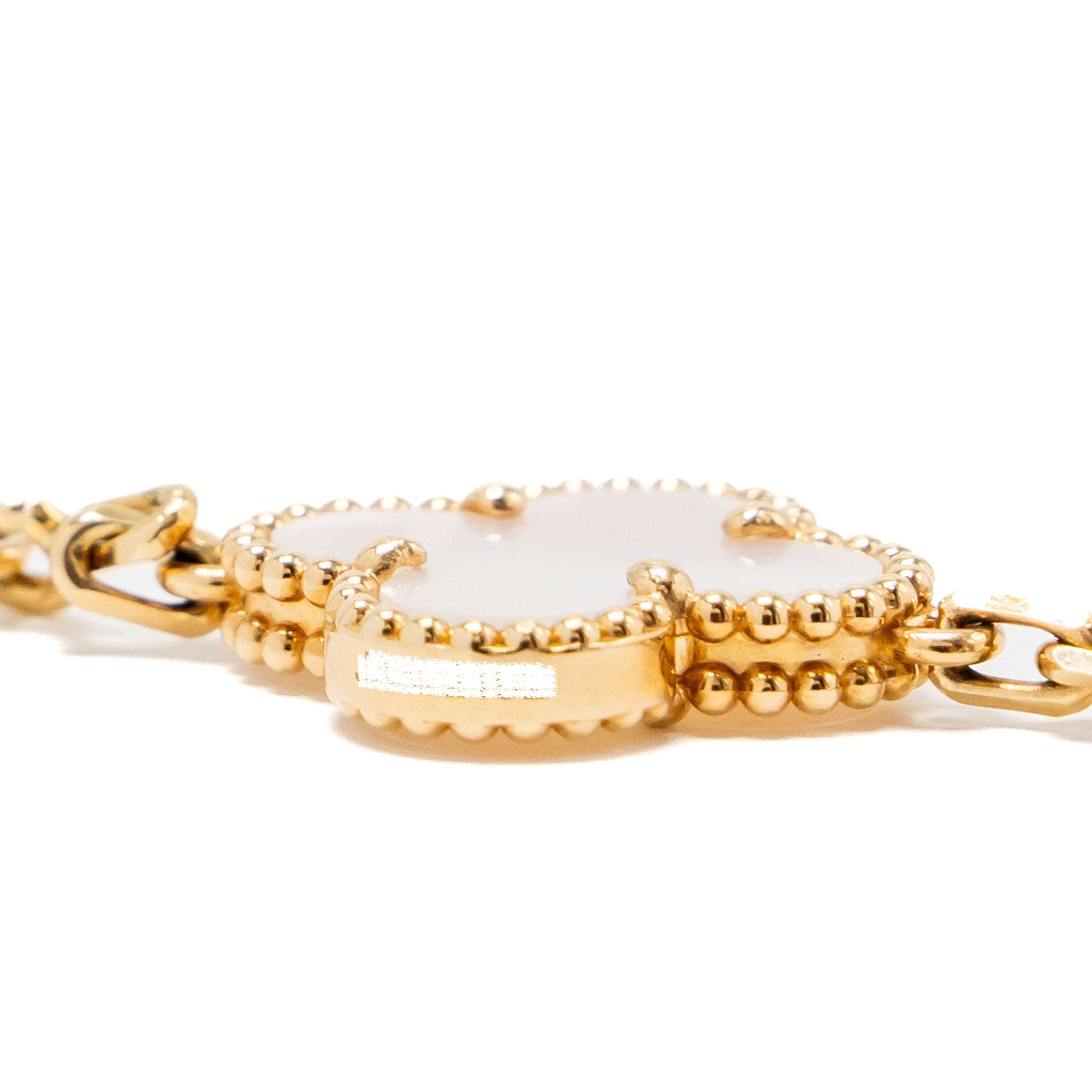 VAN CLEEF AND ARPELS VINTAGE ALHAMBRA BRACELET 5 MOTIF MOTHER OF PEARL / YELLOW GOLD