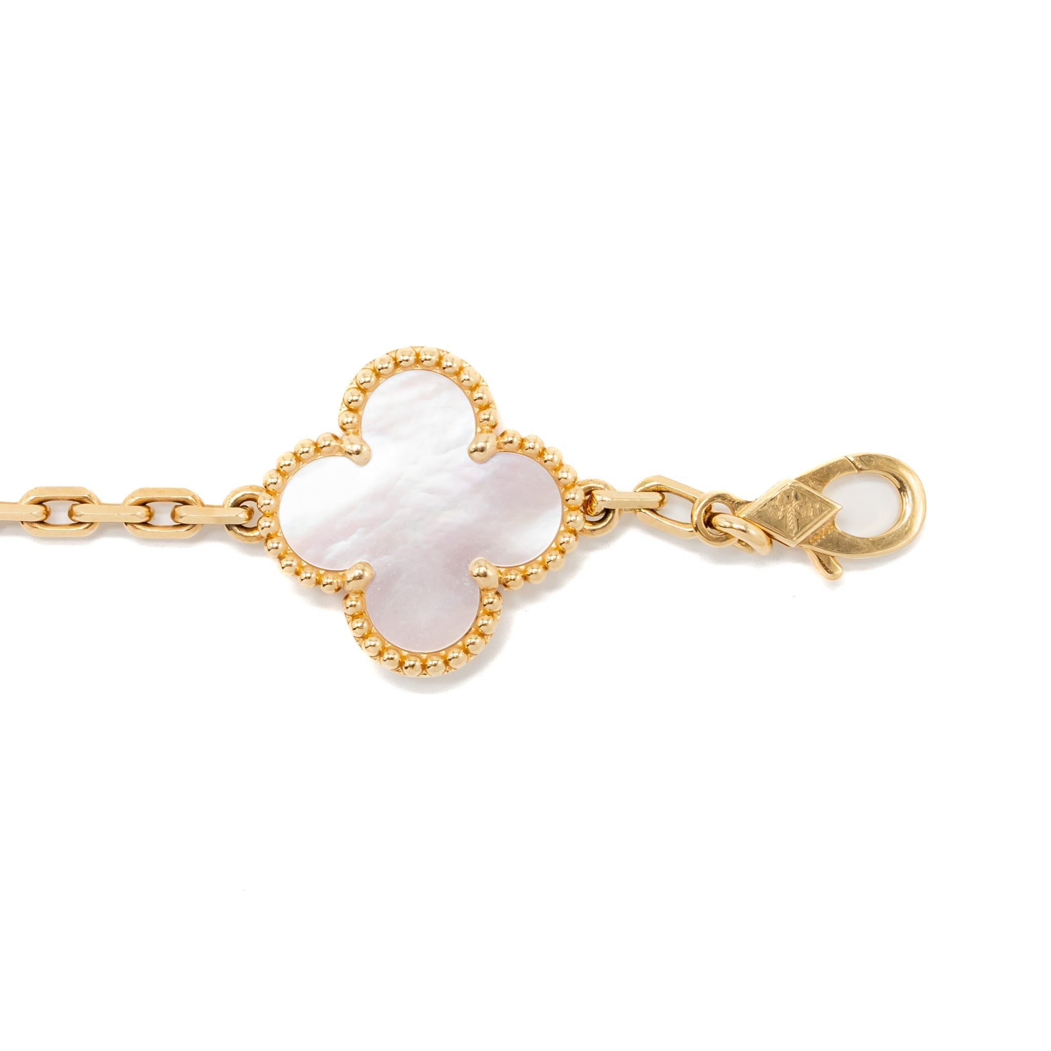 VAN CLEEF AND ARPELS VINTAGE ALHAMBRA BRACELET 5 MOTIF MOTHER OF PEARL / YELLOW GOLD