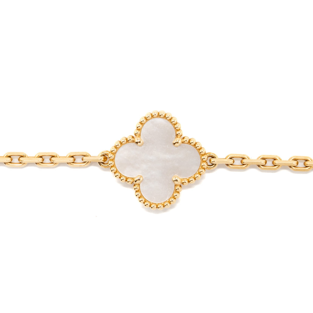 VAN CLEEF AND ARPELS VINTAGE ALHAMBRA BRACELET 5 MOTIF MOTHER OF PEARL / YELLOW GOLD