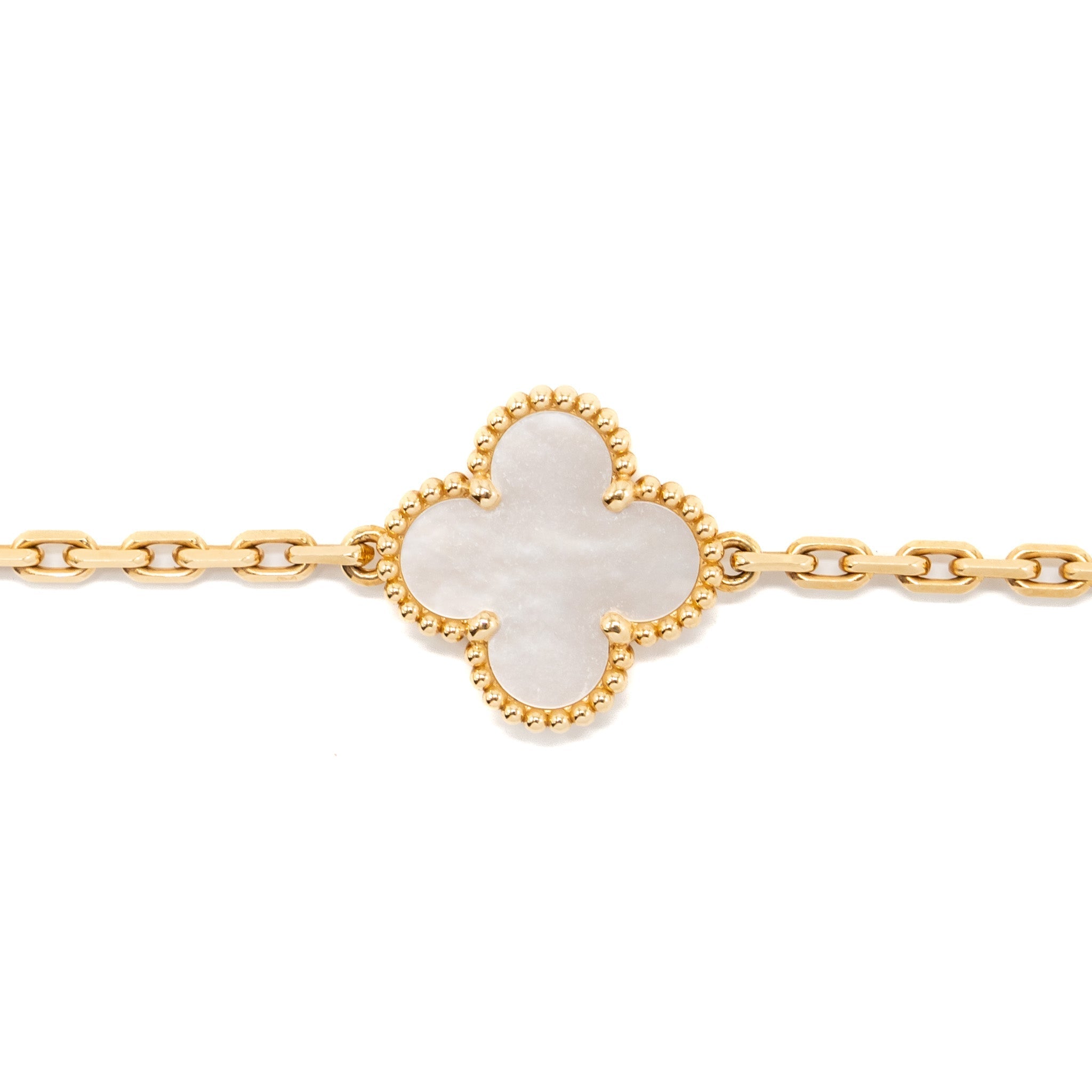 VAN CLEEF AND ARPELS VINTAGE ALHAMBRA BRACELET 5 MOTIF MOTHER OF PEARL / YELLOW GOLD
