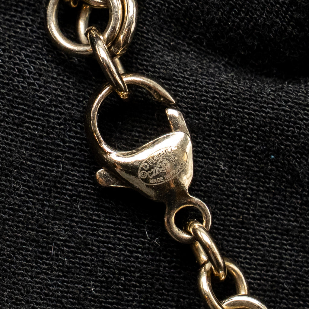 CHANEL PINK CRYSTAL DROP CC LOGO CHOCKER/NECKLACE LIGHT GOLD TONE