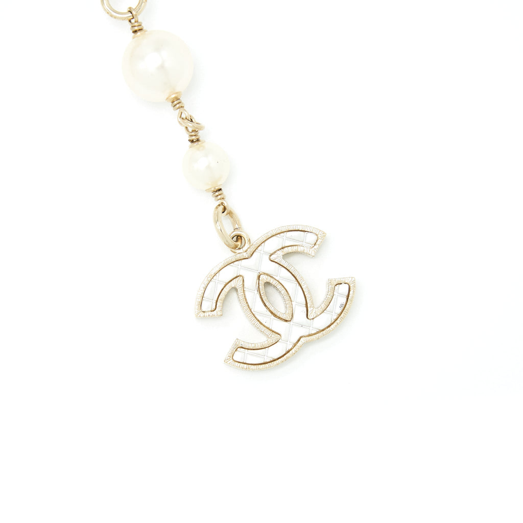 CHANEL PEARL WAIST CHAIN BELT WITH CC LOGO DROP LIGHT GOLD TONE