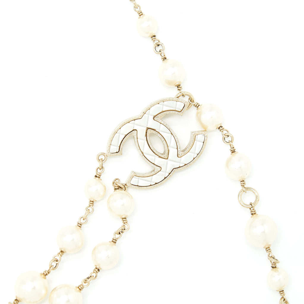 CHANEL PEARL WAIST CHAIN BELT WITH CC LOGO DROP LIGHT GOLD TONE