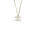 CHANEL CC LOGO CRYSTAL NECKLACE SILVER TONE