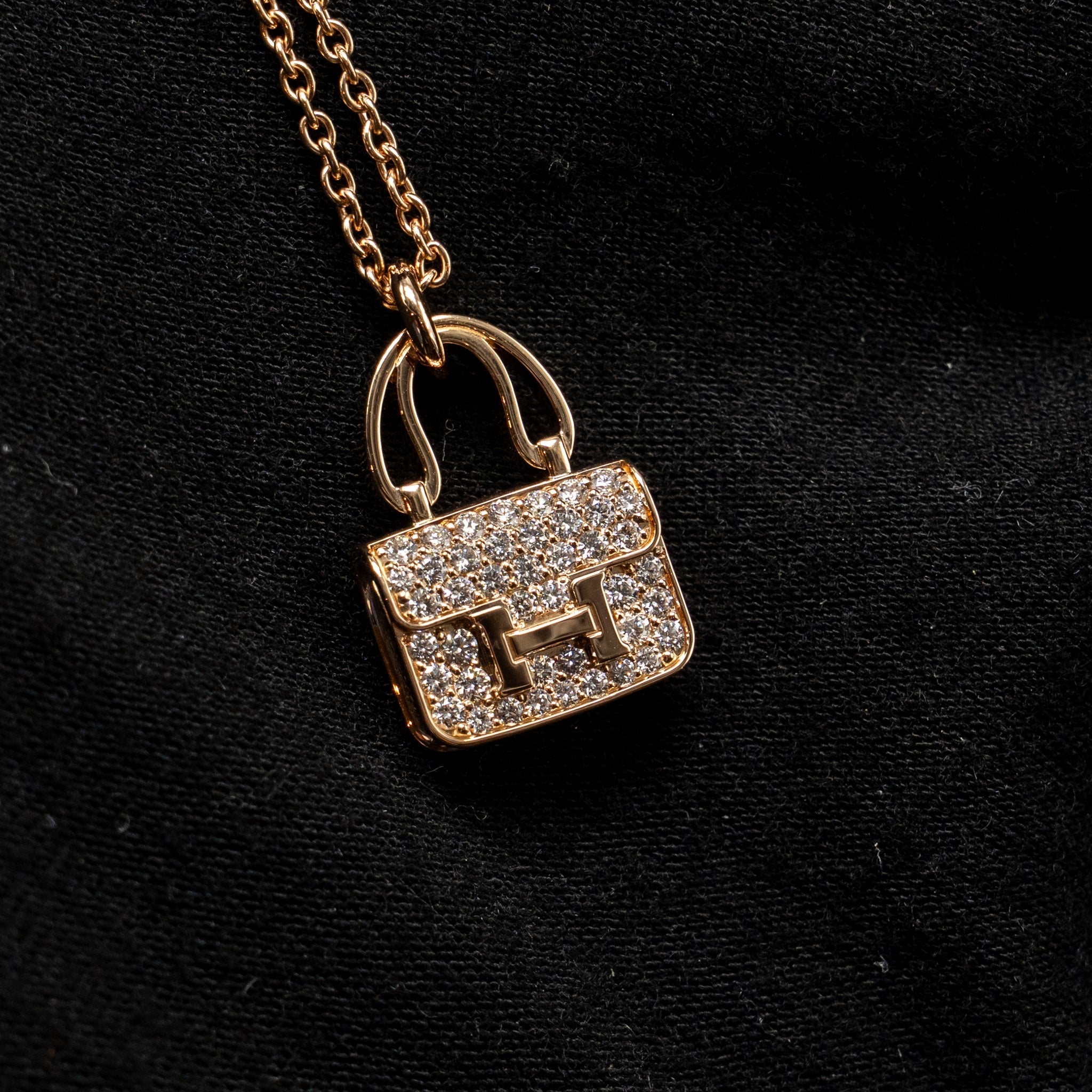 HERMES CONSTANCE AMULETTE PENDANT ROSE GOLD WITH DIAMONDS