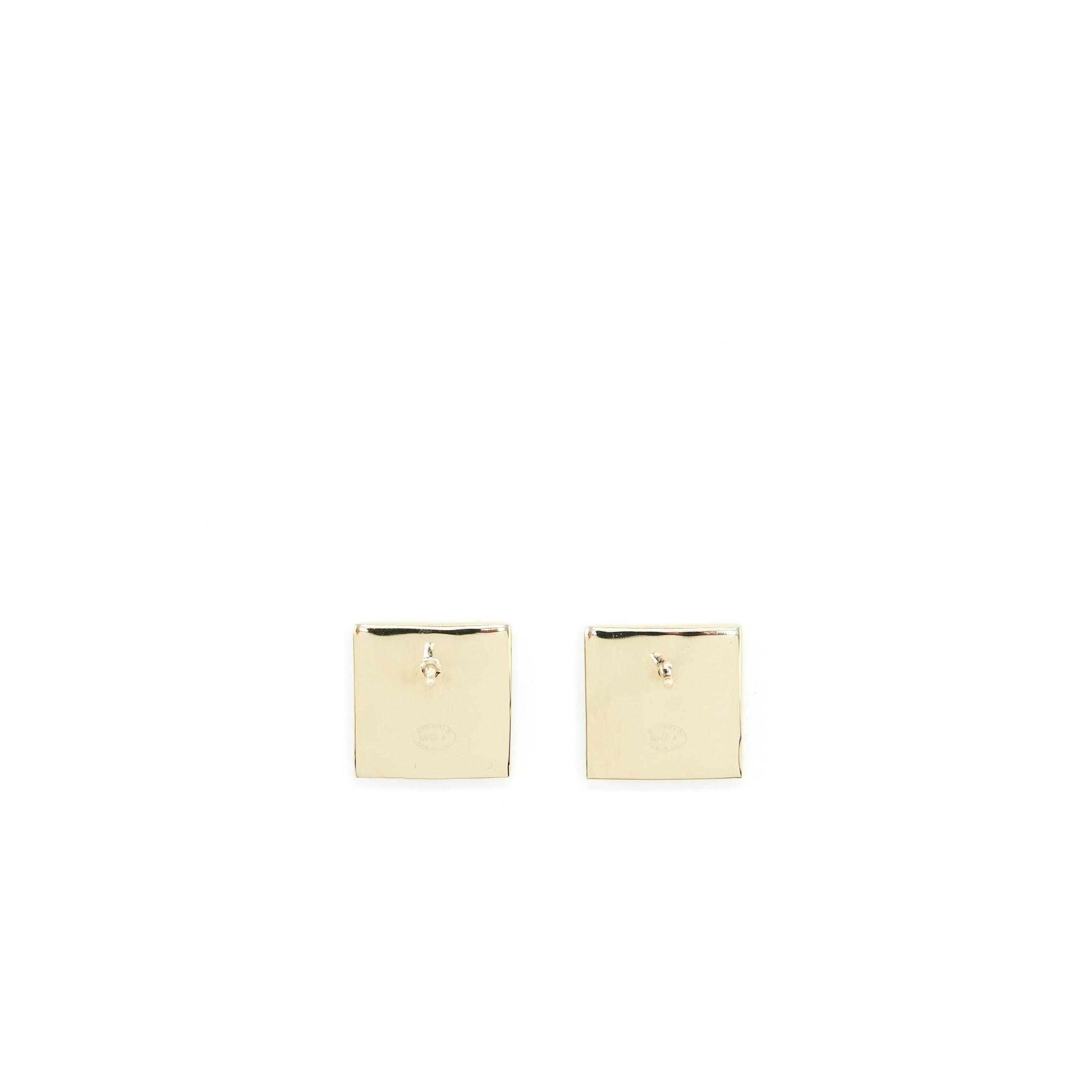 CHANEL SQUARE ENAMEL CC LOGO EARRINGS BLACK/WHITE LIGHT GOLD TONE
